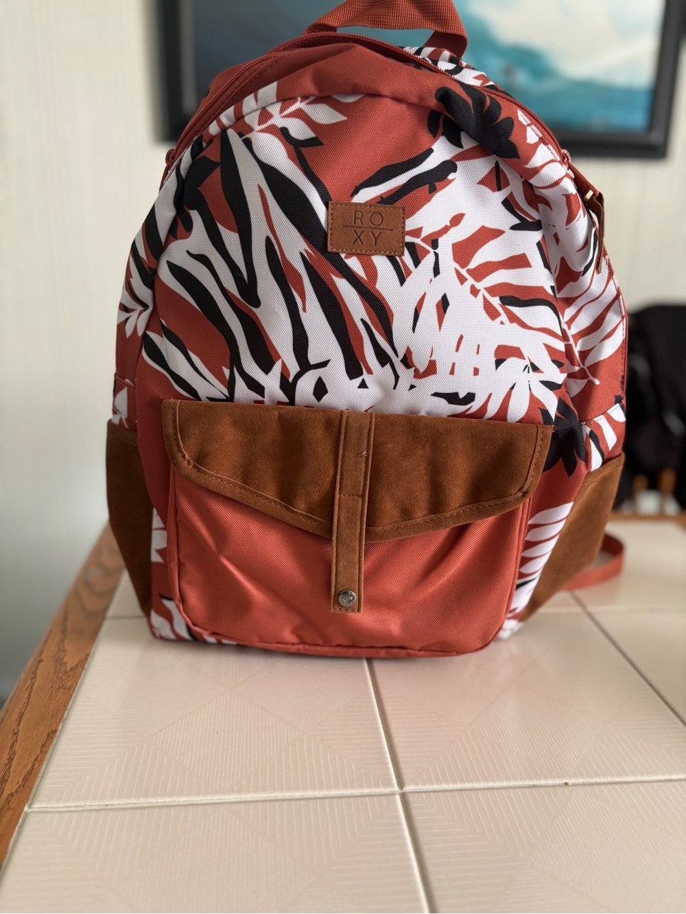 Roxy Rust, White & Black Tropical Print Backpack